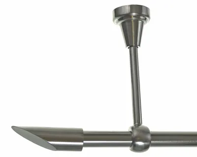 Produktbild von Gardinenstange Set Edelstahl Look Metall Ø 16mm zur Deckenträger 1-lauf Schräge, Länge wählbar H14 E15