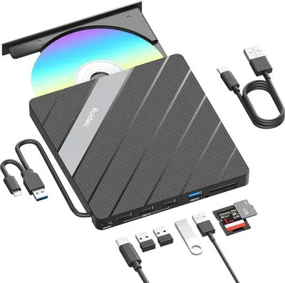 Productafbeelding van Famanu Externe CD/DVD-drive met 8-in-1 hub en kaartlezer - Draagbaar