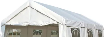 A white tent with arched windows.