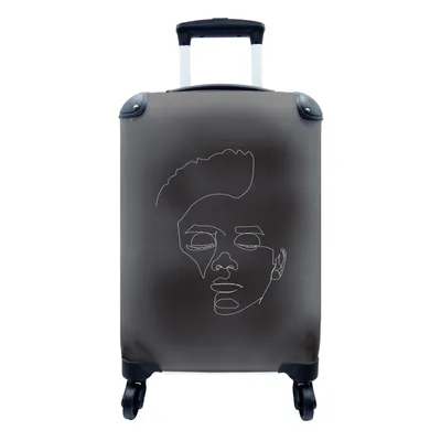 Produktbild von MuchoWow® Koffer Handgepäck Trolley Rollkoffer Kleine Reisekoffer mit 4 Rollen - Mann - Kopf - Strichzeichnung - Cabin Size < 55x40x23 cm & 55x40x20 cm - Fotokoffer - Kabinenkoffer - Boardgepäck - Reise-Box - Reisekoffer - Reisegepäck - Koffer mit Bild - Trolley für Kinder