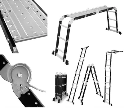 Imagen del producto de - Escalera de 4 peldaños con plataforma - fabricada en aluminio y acero - Escalera plegable, escalera de aluminio - Carga máxima: 125 kg - Escalera multiusos, escalera extensible - 0,32 x 0,89 x 0,25 m