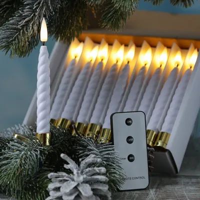 LED Baumkerzen TWIST mit Clip - warmweiße LED - kabellos - Fernbedienung -Timer - Innen - 10er Set