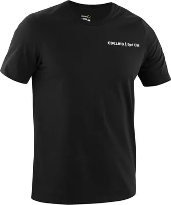 Schwarzes T-Shirt von Edelrid mit dem Aufdruck "Red Chili".