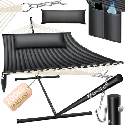 Immagine prodotto di Amaca KESSER® HILL con telaio e cuscini - Amaca doppia per 2 persone - Telaio robusto - Portata 200 kg - Per interni ed esterni - Sedia sospesa XXL doppia - Per più persone - Giardino, piscina, balcone, terrazza