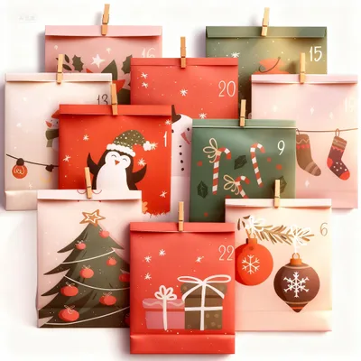 Adventskalender zum Befüllen, 24 Tüten, Kraftpapier, Juteschnur, Holzklammern