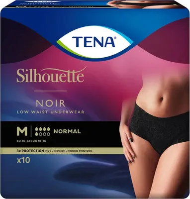 Image de Tena Silhouette Normal Noir - Taille basse Medium - 1 paquet de 10 protections