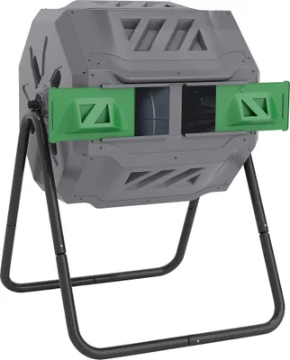 Produktbild von Kompostbehälter mit 2 Behältern, 160 L Fassungsvermögen, drehbar, 71 cm x 65 cm x 96 cm, Grau + Grün + Schwarz