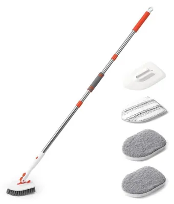 Obrázok produktu pre Čistiaca kefa na vaňu, obklady a dlažbu 3 v 1 s nastaviteľnou rukoväťou (133 cm) a 4 náhradnými hlavicami