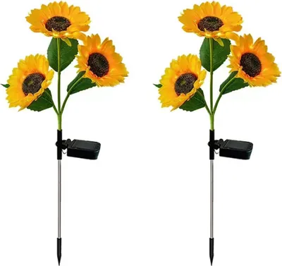 Produktbild von 2 Stück LED-Solar-Sonnenblumen-Gartenleuchten mit Erdspieß, wasserdicht, für den Außenbereich