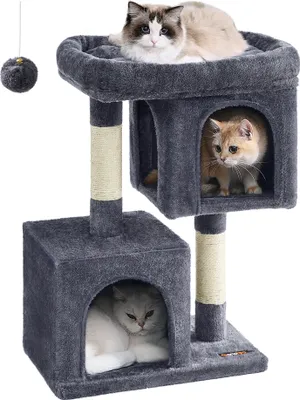 Produktbild von Feandrea Kratzbaum, 74 cm Katzenbaum, M, Katzenhaus für mittelgroße Katzen bis zu 5 kg, große Plattform, 2 Katzenhöhlen, Sisalstämme, rauchgrau PCT612G01