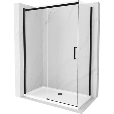 Obrázek produktu pro Mexen Omega rozsouvací sprchový kout 130 x 70 cm, Průhledné, Černá + sprchová vanička Flat, Bílá - 825-130-070-70-00-4010B