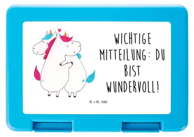 Produktbild von Mr. & Mrs. Panda Butterbrotdose Einhorn Mitteilung - Weiß - Geschenk, Valentinstag, Frischhaltedose, Unicorn, Einhörner, Lunchbox, Bento Box, Bentobox, Vorratsbehälter