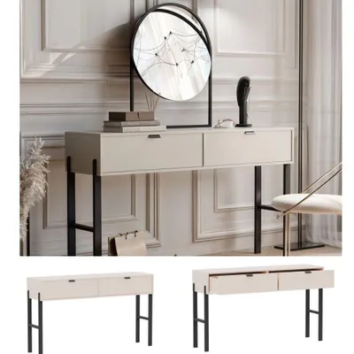 Produktbild von Schminktisch VERONA Creme mit 2 Schubladen – Moderner Kosmetiktisch, Frisiertisch mit Stauraum, Make-up Tisch, Schminktisch für Schlafzimmer