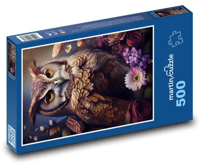Produktbild von Puzzle 500 Eule zwischen Blumen - martinpuzzle