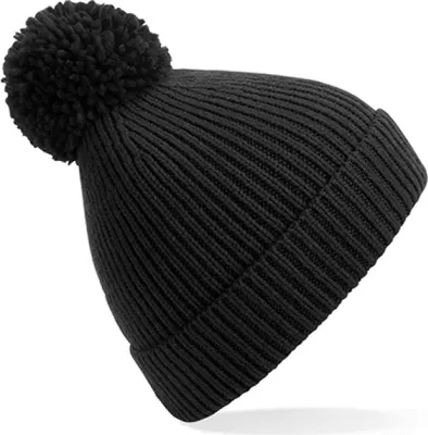 Produktbild von Beechfield B382 | Engineered Knit Ribbed Pom Pom Beanie - Farbe: Black - Größe: One Size