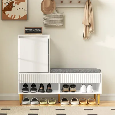 Image de Armoire à chaussures - Rangement à chaussures - Meuble de rangement pour chaussures - Banc à chaussures - Meuble d'entrée - Avec assise - 100x90x35 cm