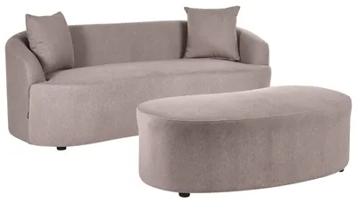Produktbild von BELIANI 2-Sitzer Sofa Taupe Stoff Gepolstert Oval mit Ottomane 2 Dekokissen Dicke Nähte Modernes Design Wohnzimmer Sitzgruppe Wohnlandschaft