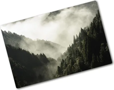 Produktbild von Tulup Glas Herdabdeckplatte - 80x52 cm - Glaskeramikkochfeld-Abdeckung Spritzschutz Glasabdeckplatte - Einteilig - Landschaften - Nebel über dem Wald - Schwarzweiß