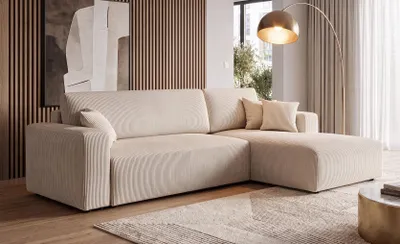 Produktbild von Ecksofa PULA Schlafsofa mit Bettkasten 279x187cm CORD (Beige) - RECHTS