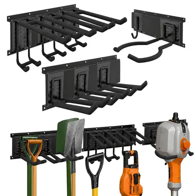 Produktbild von Relaxdays Wandhaken, 3 Schienen mit 8 Haken, Garage, Keller, Werkstatt, pulverbeschichtet, Stahl, Gerätehalter, schwarz