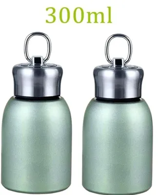 Produktbild von 2er Set Mini Thermoskanne Edelstahl 300 ml Isolierflasche Reisebecher Auslaufsicher-grün