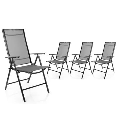 Produktbild von BigDean 4 Stück Gartenstühle dunkelgrau 120 kg belastbar - Balkonstühle Gartenstuhl - Klappstuhl mit 7-fach Verstellbarer Rückenlehne - Campingstuhl