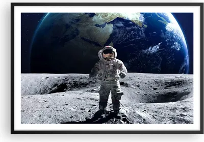 Produktbild von Gerahmtes Poster - Schwarzer Rahmen - Astronaut Mond Erde Raum - 91,5x61 cm - Wand Bild - Wanddeko - Wandbilder - Wandposter - Bilderrahmen - Bilder - Kunstdruck - Wandbild - P2BAA91x61-2864