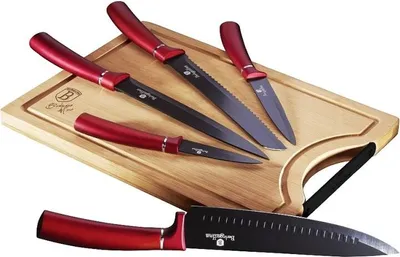 Produktbild von BERLINGERHAUS Antihaft-Messerset + Schneidebrett 6-tlg. Burgundy Line BH-2552