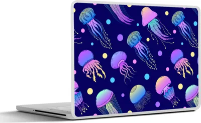 Produktbild von MuchoWow® Laptop Aufkleber Sticker Cover Quallen - Neon - Muster - Regenbogen 36.5x27.5 cm - Laptop-Sticker
