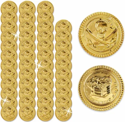 Produktbild von 48 Stück Goldene Piraten-Spielzeugmünzen für Kinderfeste und Schatzsuche