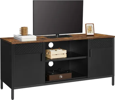 Produktbild von TV-Ständer - Retro-Design - verstellbare Platten - für 55 Zoll TV - vintage braun-schwarz
