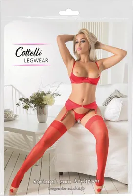 Zdjęcie produktu dla Cottelli Collection Pończochy czerwone z szeroką koronką 20 den