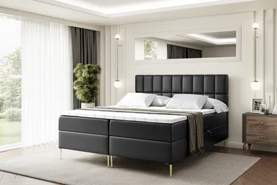 Produktbild von ALTDECOR  Boxspringbett mit Gold Füßen, Matratze und Lattenrost, Boxbett, Topper, Polsterbett mit Bettkasten, Bett mit Stauraum H4-Matratze, Doppelbett - MIAMI-FZ- 180x200 - Schwarz Kunstleder