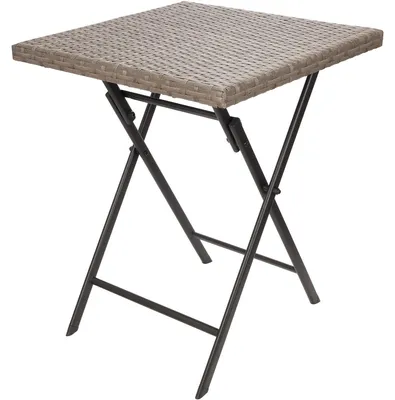 Zdjęcie produktu dla Stolik ogrodowy składany - 58 x 58 cm - Polirattan - Obciążenie 90 kg - Szaro-brązowy