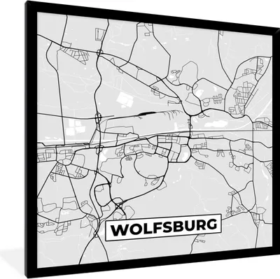 Produktbild von MuchoWow® Gerahmtes Poster Karte - Wolfsburg - Karte - Deutschland 40x40 cm - Poster mit Schwarzem Bilderrahmen Wandposter Rahmen Foto Bilder - Mit Rahmen - Wanddekoration Schlafzimmer