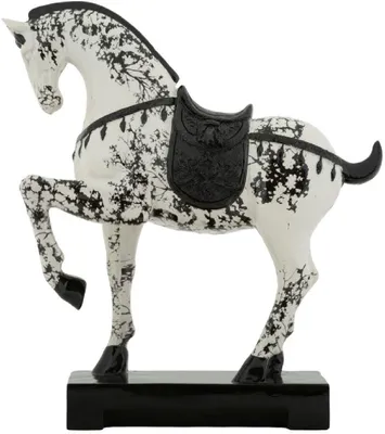 Image de Sculpture de cheval de Mauro Ferretti, style oriental, noir et blanc, dimensions : 31 x 10,5 x 34 cm