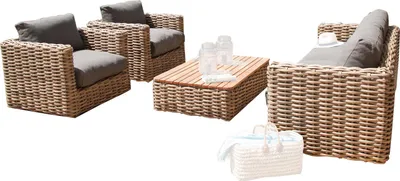 Produktbild von Sonnenpartner 4-teilige Lounge-Sitzgruppe Sands Aluminium mit Polyrattan Light Oaks Loungesitzgruppe