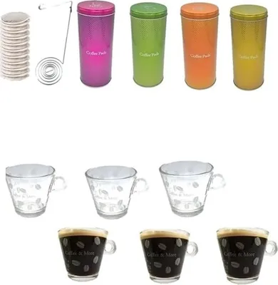 Produktbild von Kaffeepad-Dosen + 6 Tassen 220ml + 4 Paddosen als Geschenkset