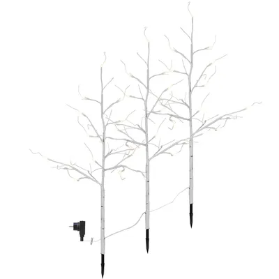 Productafbeelding van Set van 3 LED-lichtbomen - 48 warmwitte LED's - Hoogte: 75 cm - Jaarronde decoratie voor de tuin - Wit