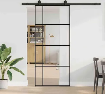Produktbild von CLORIS Schiebetür mit Beschlag Schwarz 90x205 cm ESG-Glas 3375870