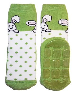 Produktbild von Kinder ABS-Socken aus Baumwolle Neugieriger Hase Grün Größe 17-18