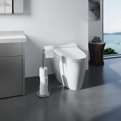 Image de Porte-papier hygiénique sur pied, en acier inoxydable brossé, robuste