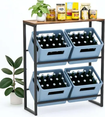 Produktbild von DanDiBo Getränkekistenregal mit Ablage 4 Kisten Schwarz Metall Holzablage Stehend 96658 Getränkeregal Kistenregal Getränkekistenhalter Getränke Regal