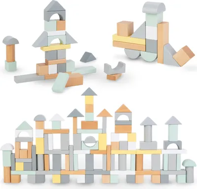 Produktbild von Buntes Holzklötze-Set – 100 Teile für kreatives Bauen