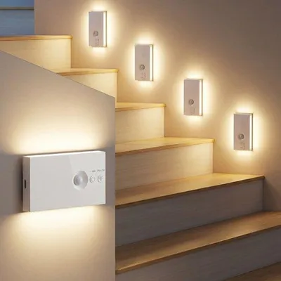 Zdjęcie produktu dla Lampa LED z czujnikiem ruchu - idealna do przedpokoju, szafy, sypialni - ładowana przez USB - lampa podłogowa i kinkiet - lampka nocna - oświetlenie wewnętrznych schodów