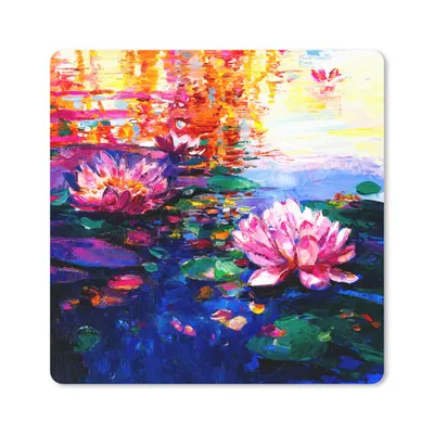 Produktbild von MuchoWow® Mauspad Mousepad Malerei - Seerose - Ölfarbe - Wasser 20x20 cm - Mousepads - Maus Mat - Pad - Mausunterlage - Desk Mat - Bureauartikeln