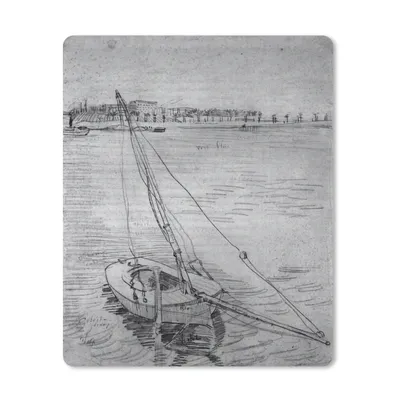 Produktbild von MuchoWow® Mauspad Mousepad Segelboot auf der Seine bei Asnières - Vincent van Gogh - Schwarz und weiß 30x40 cm - Mousepads - Maus Mat - Pad - Mausunterlage - Mausmatten