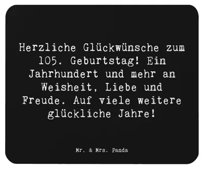 Produktbild von Mr. & Mrs. Panda Mauspad Spruch 105. Geburtstag - Schwarz - Geschenk, Mousepad, mousematte, Lebenserfahrungen, pc, Erinnerungen, Dankbarkeit, Gesundheit, Alter, laptop