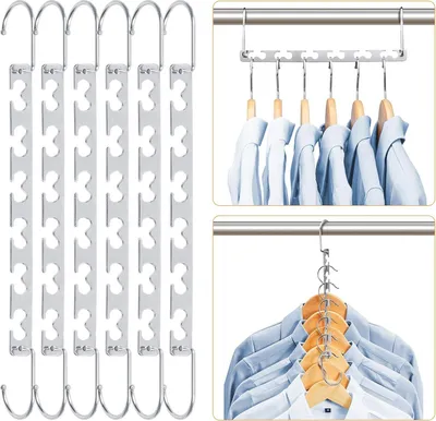 Produktbild von Kleiderbügel Platzsparend Metall Magic Magische Bügel rutschfeste Schrank Organizer kleiderschrank für Hosen Jeans Anzug und Kleider (6 Stück Set)