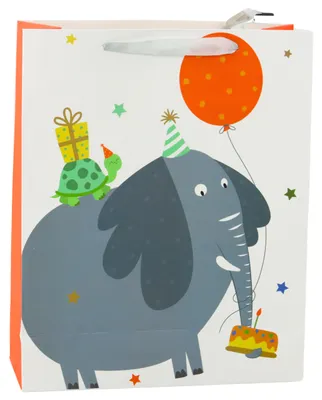 Produktbild von Elefanten-Geburtstags-Geschenktüte aus Papier, 32 x 26 x 12 cm